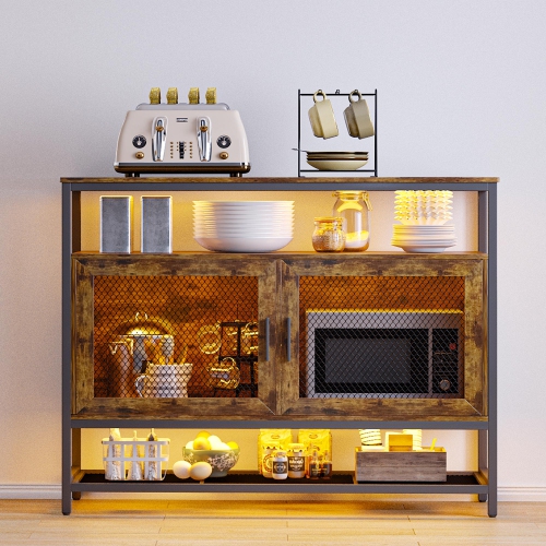 Vlsrka Sideboard Buffet Cabinet with Charging Station, Auto-Sensor 20 Color Lights Console Table with Storage,Touch Control Console Coffee Bar Table