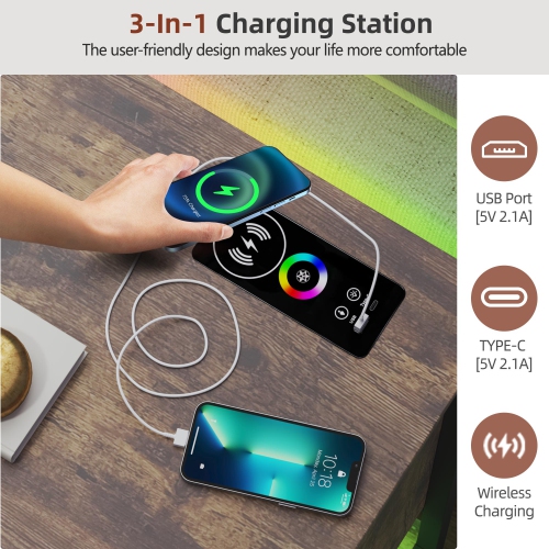 Vlsrka Sideboard Buffet Cabinet with Charging Station, Auto-Sensor 20 Color Lights Console Table with Storage,Touch Control Console Coffee Bar Table