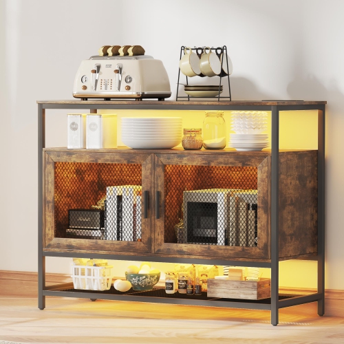 Vlsrka Sideboard Buffet Cabinet with Charging Station, Auto-Sensor 20 Color Lights Console Table with Storage,Touch Control Console Coffee Bar Table