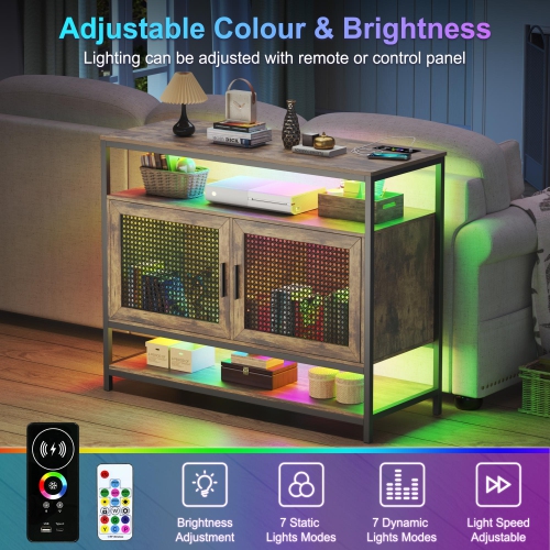 Vlsrka Sideboard Buffet Cabinet with Charging Station, Auto-Sensor 20 Color Lights Console Table with Storage,Touch Control Console Coffee Bar Table