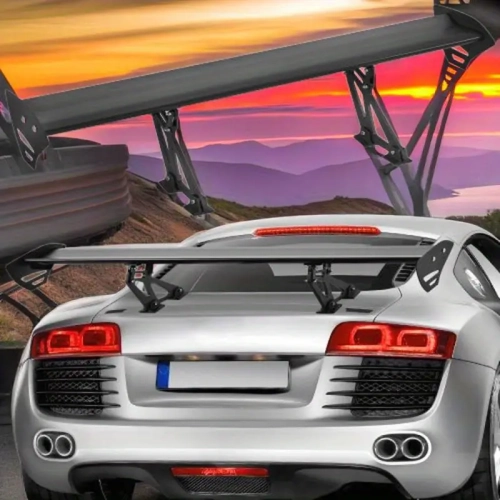 43.3" Adjustable Aluminum Rear Spoiler, 12V Super Loud Air Horn Kit with Compressor, 6pcs Gloss Black Pillar Post Decal Trim for Side Door Windows