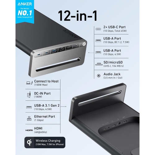 Anker 675 USB-C Docking Station - 12-in-1, Monitor Stand, Wireless by ANKER - Open Box condition - Image 2