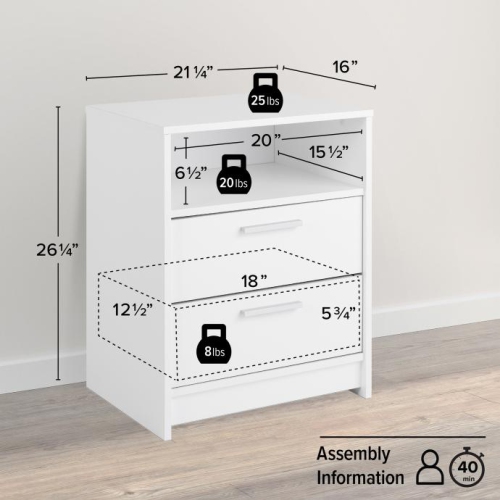 Studio Essentials 2-drawer Nightstand in White