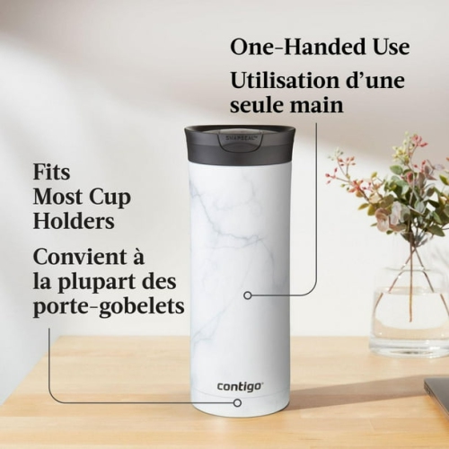 Contigo - SNAPSEAL Huron Couture 2.0 Stainless Steel Travel Mug, Insulated, 20oz / 568ml, Marble White