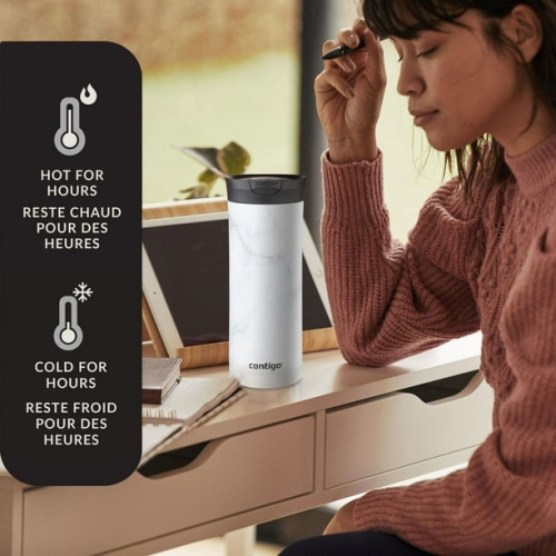 Contigo - SNAPSEAL Huron Couture 2.0 Stainless Steel Travel Mug, Insulated, 20oz / 568ml, Marble White
