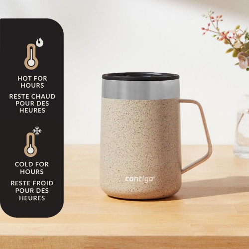 Contigo - Streeterville Stainless Steel Travel Mug with Handle, Sliding Lid, Insulated, 14oz / 414ml, Brown Sugar Speckled