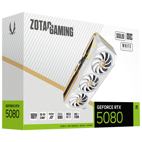 ZOTAC Gaming GeForce RTX 5080 Solid Core OC White Edition 16GB GDDR7 Video Card