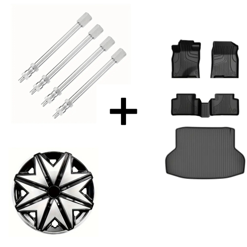4pcs Aluminum Alloy Tire Valve Extension Rods, 4pcs Starfish Rim Covers, All-Weather TPE Floor Mats & Cargo Liner for 2016-2021 Civic Sedan & 2017-2021 Civic Si