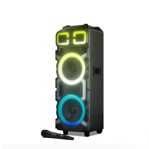 Dolphin SP-3210RBT 100W Dual 10” Portable Bluetooth Speaker with LED Party Lights and X-BASS