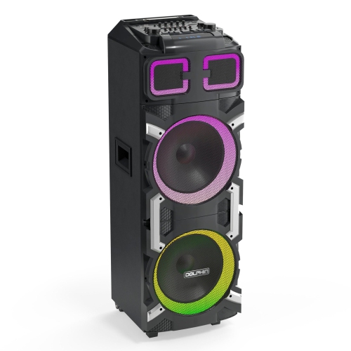 Dolphin SP-3210RBT 100W Dual 10” Portable Bluetooth Speaker with LED Party Lights and X-BASS