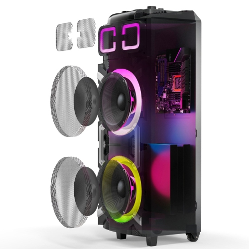 Dolphin SP-3210RBT 100W Dual 10” Portable Bluetooth Speaker with LED Party Lights and X-BASS