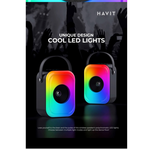 Haut-parleur portatif sans fil 4&nbsp;po Bluetooth Bluetooth pleine gamme avec éclairage DEL RVB T1, haut-parleur portatif chariot extérieur_Noir