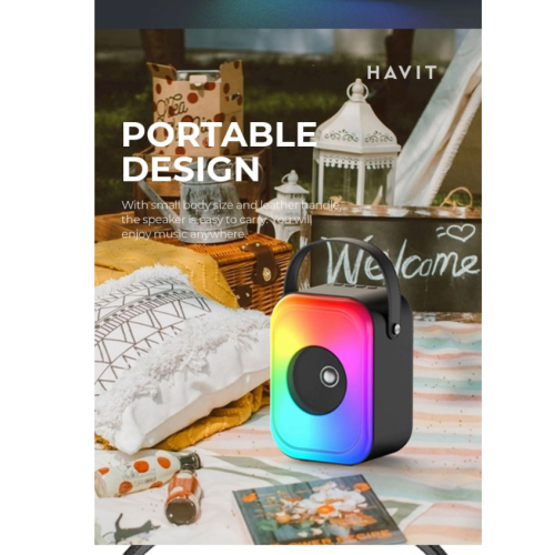 Haut-parleur portatif sans fil 4&nbsp;po Bluetooth Bluetooth pleine gamme avec éclairage DEL RVB T1, haut-parleur portatif chariot extérieur_Noir