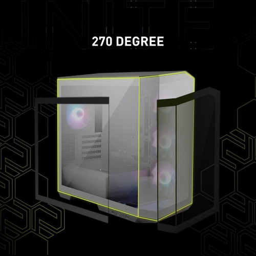 MSI MAG PANO 120R PZ - ATX Mid-Tower Gaming PC Case - 270-degree Tempered Glass Panel - Liquid Cooling Support up to 360mm Radiator - Pre-Installed 7