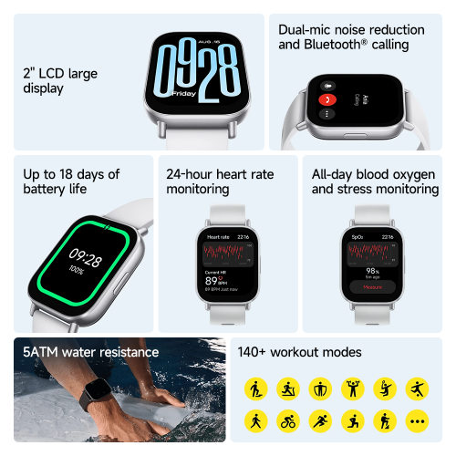 Xiaomi Redmi Watch 5 Active Smartwatch. Fitness Tracker, 2" AMOLED Display, 12-Day Battery, 140+ Sports Modes - Midnight Black