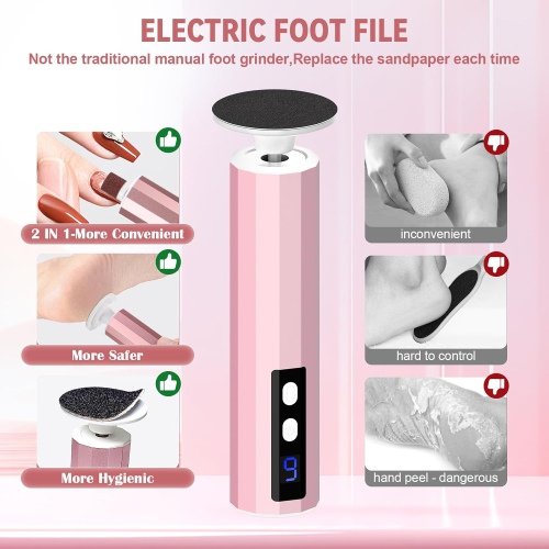 Electric Foot Callus Remover,2-in-1 Electric Foot Filer Nail Filer,Callus Remover for Feet with Sandpaper Discs,Professional Feet Care for Dead Skin