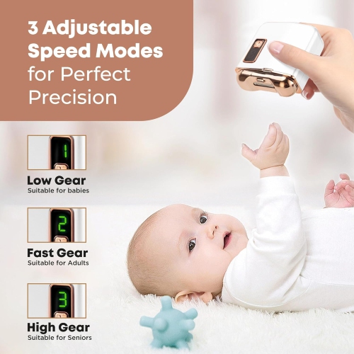 Coupe-ongles électrique automatique, coupe-ongles à batterie rechargeable pour aînés, coupe-ongles automatique à 3 niveaux de vitesse avec éclairage