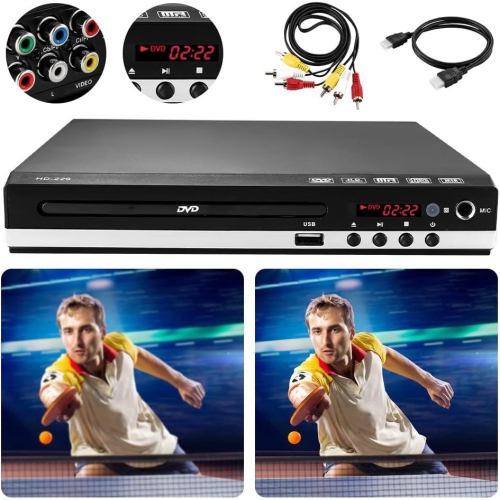 Lecteur DVD pour téléviseur, lecteur CD à domicile avec télécommande Lecteur DVD portatif HD HDMI et câbles RCA Entrée USB, support moniteur et