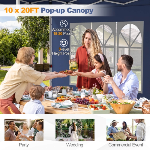 Tente d'extérieur à auvent escamotable de 10 x 20 pi avec sac de transport à 6 parois latérales de Costway
