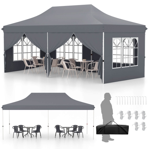Costway 10 x 20FT Pop up Canopy Outdoor Canopy Tent with 6 Sidewalls Carrying Bag