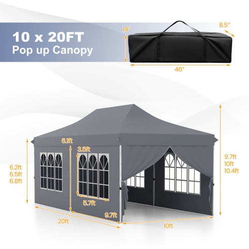 Costway 10 x 20FT Pop up Canopy Outdoor Canopy Tent with 6 Sidewalls Carrying Bag