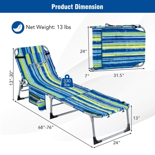Costway Outdoor Folding Chaise 5-Position Lounge Chair with Face Hole &Adjustable Footrest
