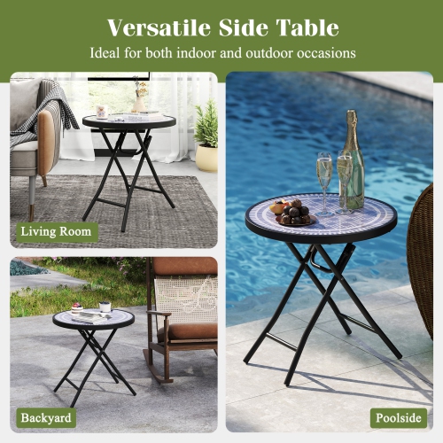 Table basse ronde compacte pliante de 18 po de Costway avec surface en verre trempé