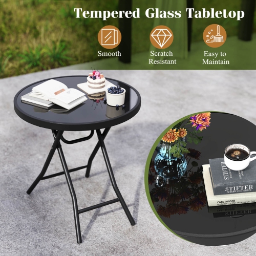 Table basse ronde compacte pliante de 18&nbsp;po de Costway avec surface en verre trempé