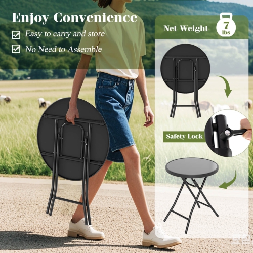 Table basse ronde compacte pliante de 18&nbsp;po de Costway avec surface en verre trempé