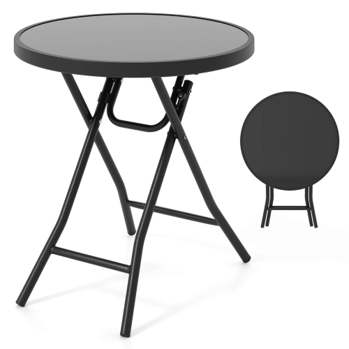 Table basse ronde compacte pliante de 18&nbsp;po de Costway avec surface en verre trempé
