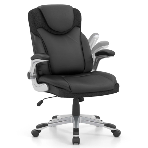 Costway Ergonomic Office Chair PU Leather Executive Swivel with Flip-up Armrests