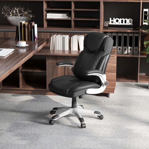Costway Ergonomic Office Chair PU Leather Executive Swivel with Flip-up Armrests