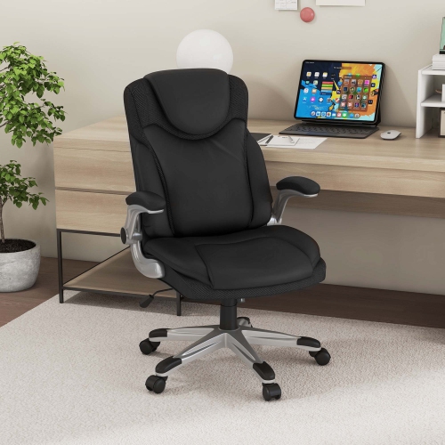 Costway Ergonomic Office Chair PU Leather Executive Swivel with Flip-up Armrests
