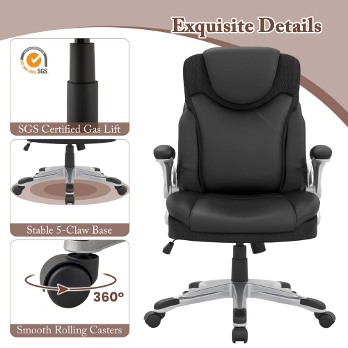 Costway Ergonomic Office Chair PU Leather Executive Swivel with Flip-up Armrests