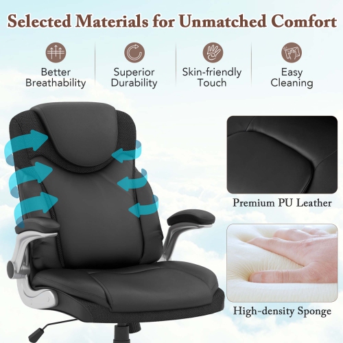 Costway Ergonomic Office Chair PU Leather Executive Swivel with Flip-up Armrests