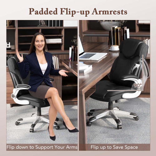 Costway Ergonomic Office Chair PU Leather Executive Swivel with Flip-up Armrests