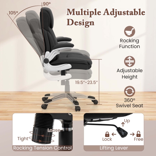 Costway Ergonomic Office Chair PU Leather Executive Swivel with Flip-up Armrests