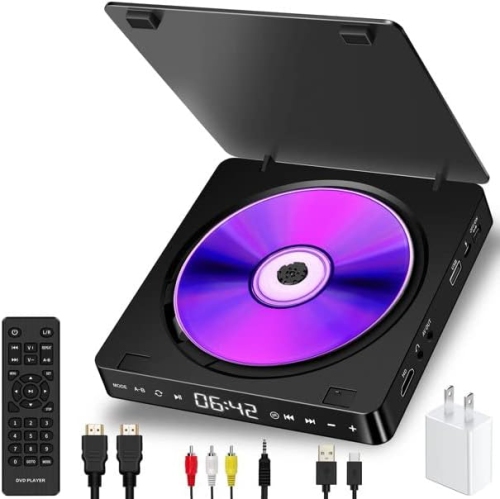 Lecteur DVD avec câble HDMI, lecteurs vidéo CD VCD HD prenant en charge la connexion HDMI AV avec entrée USB, sortie casque 3,5&nbsp;mm, écran