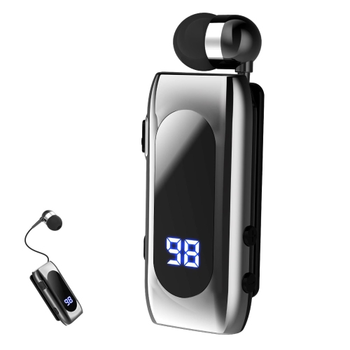 Lavalier Business Bluetooth Headphone ,Led Digital Display,noise Cancelling Mic Retractable Wireless Earphones