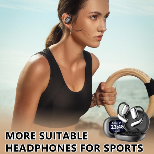 AI Translator Écouteurs Bluetooth Sports sans fil Écran couleur Support tactile TF Carte Écouteurs boutons ouverts