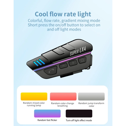 Casque de moto Casque Bluetooth, casque Breathing Light Bluetooth, casque Bluetooth, casque 2-EN-1 Mic CVC sans fil Moto pour casques