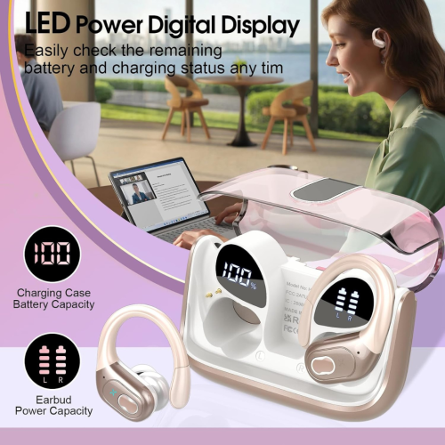 Wireless Earbuds, 75H Bluetooth 5.4 Headphones Sport, Bluetooth Earbuds with ENC Noise Canceling, HiFi Stereo Sound Wireless Headphones with