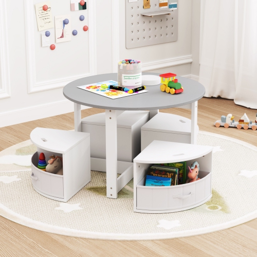 Costway 5 Piece Kids Play Table and Chairs Set Round Nesting Table Toddler Furniture