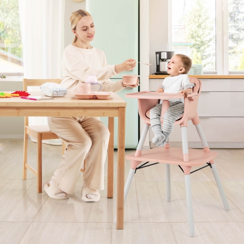 Babyjoy 4 in 1 Baby High Chair Convertible Toddler Table Chair Set with PU Cushion