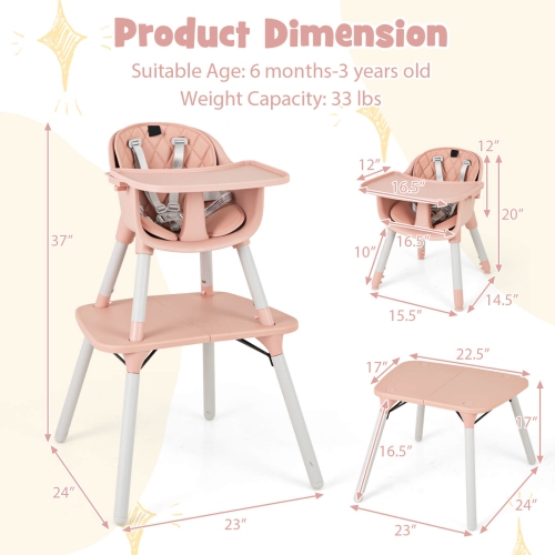 Babyjoy 4 in 1 Baby High Chair Convertible Toddler Table Chair Set with PU Cushion