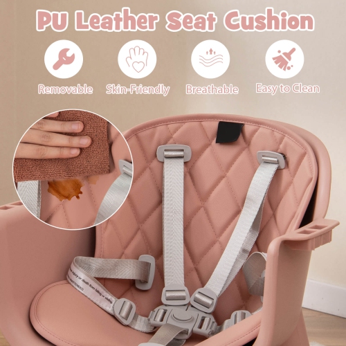 Babyjoy 4 in 1 Baby High Chair Convertible Toddler Table Chair Set with PU Cushion