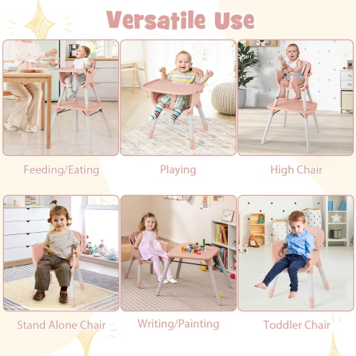 Babyjoy 4 in 1 Baby High Chair Convertible Toddler Table Chair Set with PU Cushion