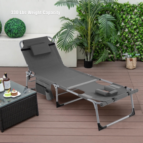 Goplus 2 PCS Outdoor Folding Chaise 5-Position Lounge Chair with Adjustable Footrest