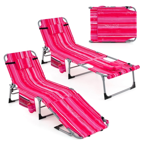 Goplus 2 PCS Outdoor Folding Chaise 5-Position Lounge Chair with Adjustable Footrest
