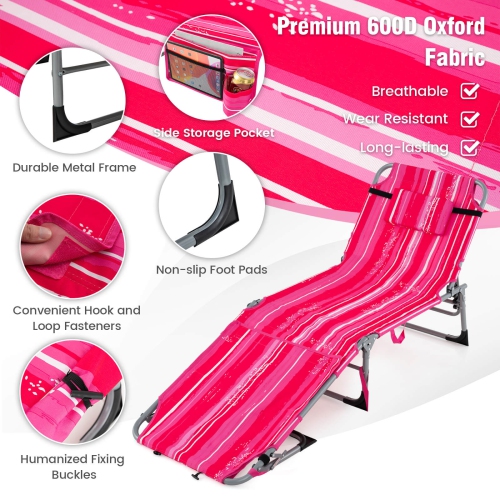 Goplus 2 PCS Outdoor Folding Chaise 5-Position Lounge Chair with Adjustable Footrest